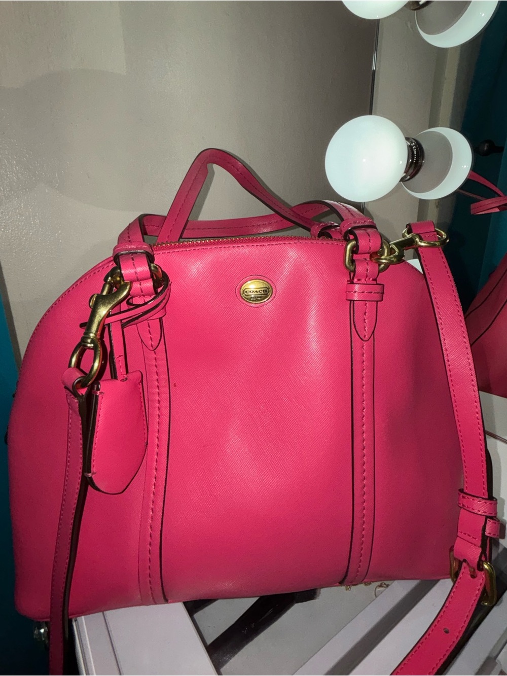 Coach Hot Pink Leather Dome Satchel with Gold Hardware